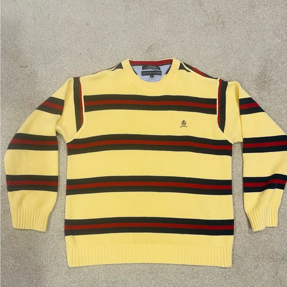 Vintage 90’s Tommy Hilfiger Yellow/navy/red/ Striped Crewneck Sweater size L
